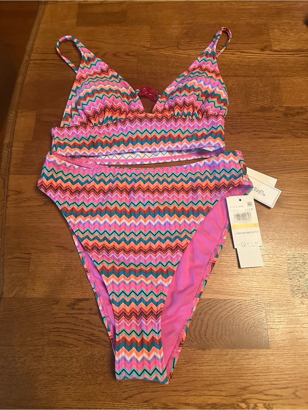 Salt + Cove Pink Multi Chevron Bikini Set Top XS & Bottom S